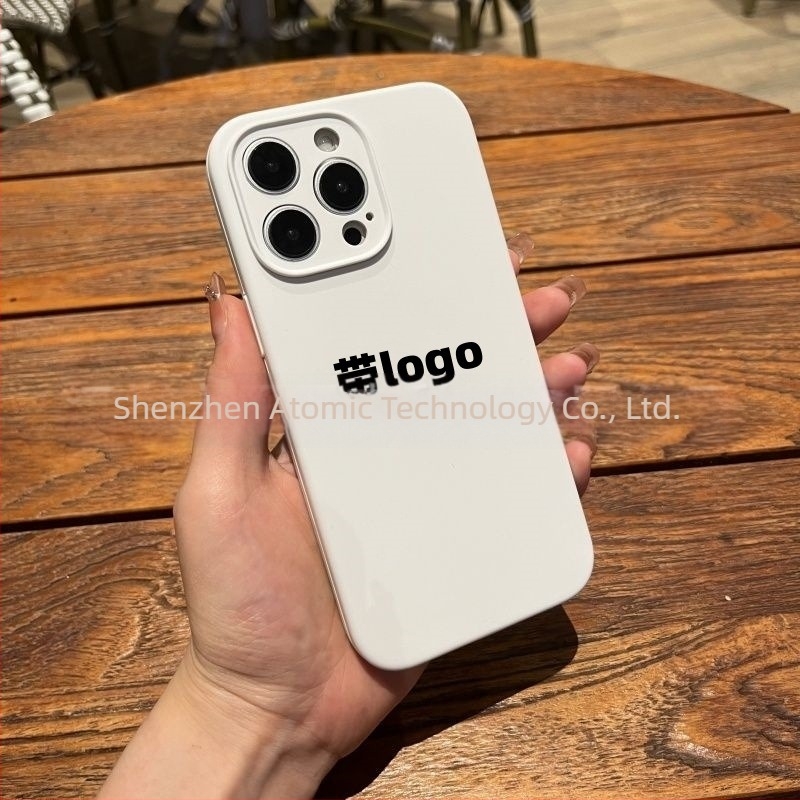 Θήκη τηλεφώνου από υγρή σιλικόνη για iPhone 16/17 με λογότυπο, πλήρης κάλυψη, μονόχρωμη, αίσθηση δέρματος