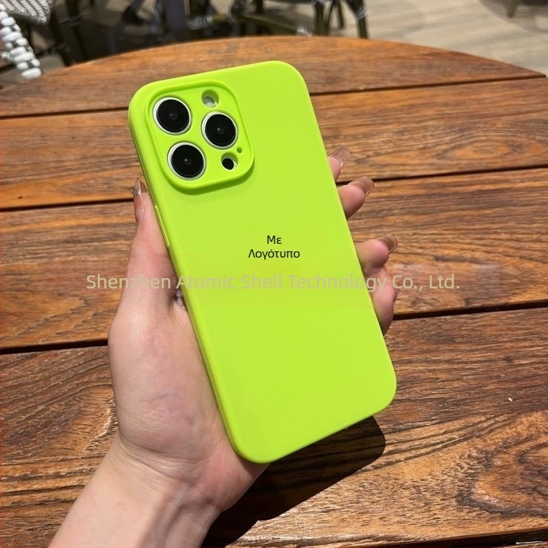 Θήκη τηλεφώνου από υγρή σιλικόνη για iPhone 16/17 με λογότυπο, πλήρης κάλυψη, μονόχρωμη, αίσθηση δέρματος