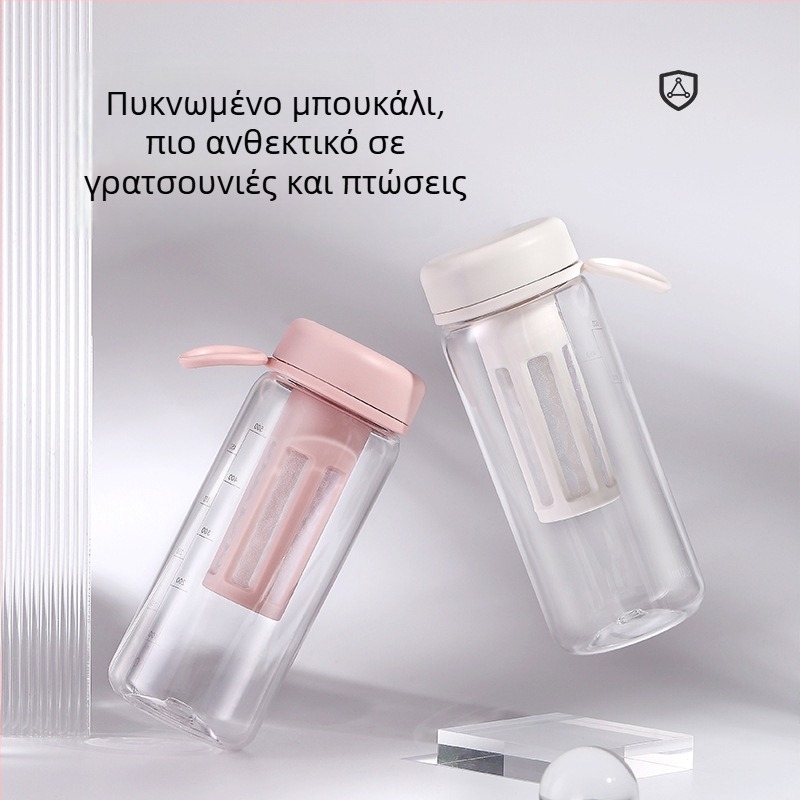 Πλαστικό ποτήρι με φίλτρο για τσάι, φορητό διαφανές ποτήρι με διπλό τοίχωμα και κλίμακα μέτρησης για τσάι και καφέ