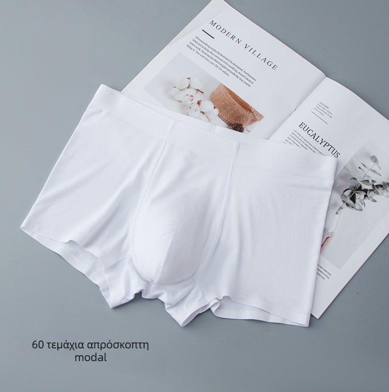60S seamless ανδρικά boxer briefs από modal βαμβάκι, λευκά, διαπνέοντα και άνετα