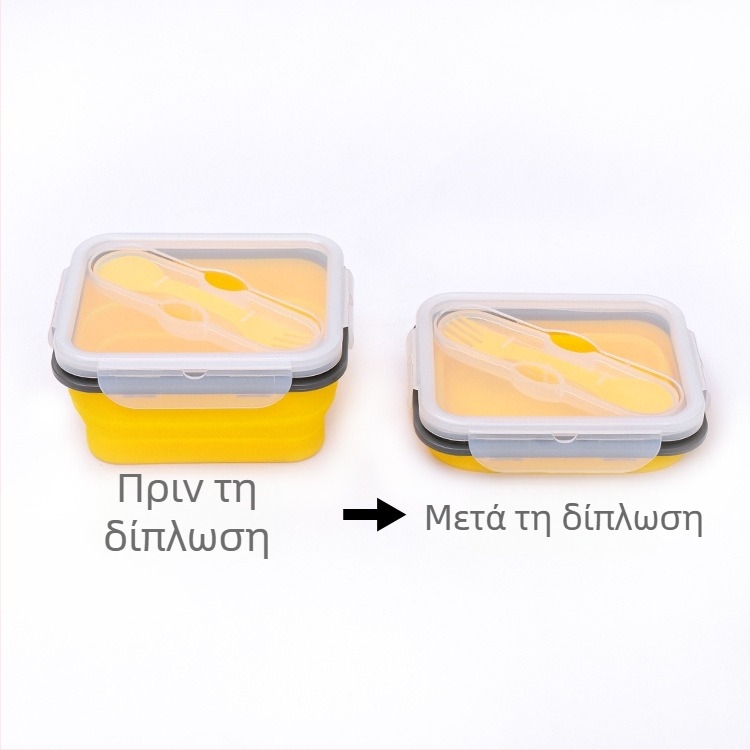 Σιλικονούχο αναδιπλούμενο κουτί γεύματος με κουτάλι, ένα διαμέρισμα, κατάλληλο για φούρνο μικροκυμάτων, φορητό υπαίθριο πικνίκ, μονωμένο
