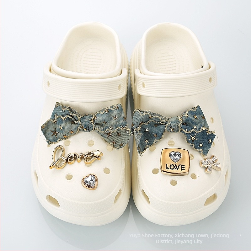 Σετ DIY αξεσουάρ για παπούτσια Crocs-style: διακοσμήσεις με denim αστέρι και φιόγκο, λουλούδια για παπούτσια, καρφίτσες μαλλιών και διακοσμητικά θήκων κινητών