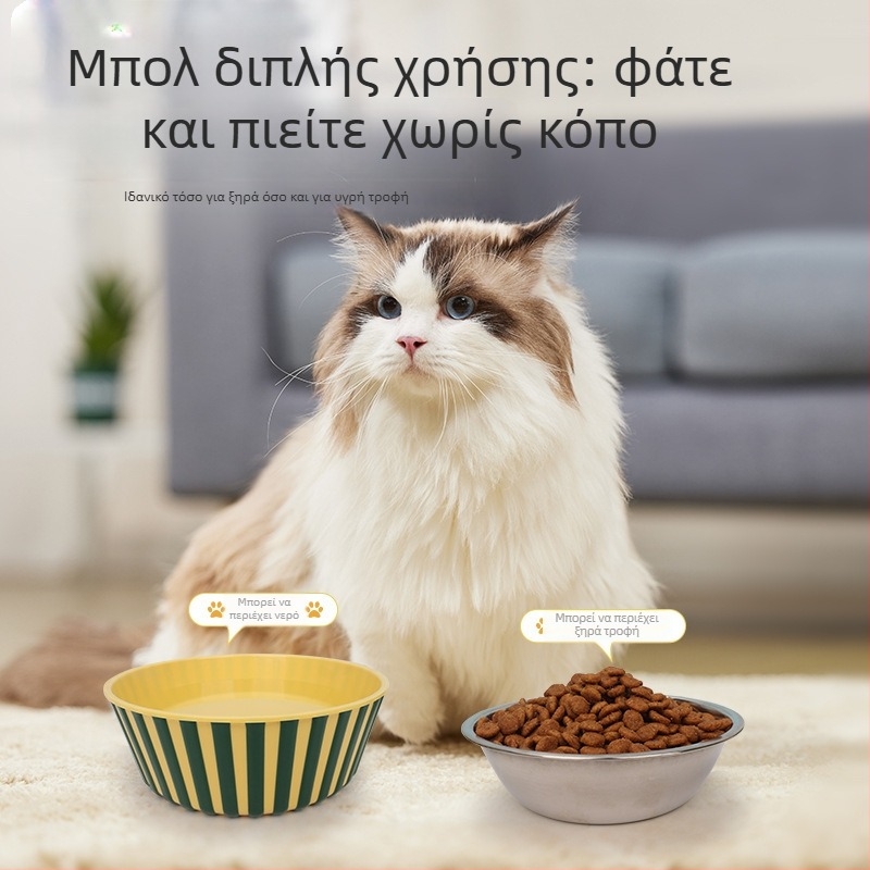 Αντιολισθητικό μπολ φαγητού κατοικιδίων, ριγέ σχέδιο, τρίχρωμο, για σκύλους και γάτες