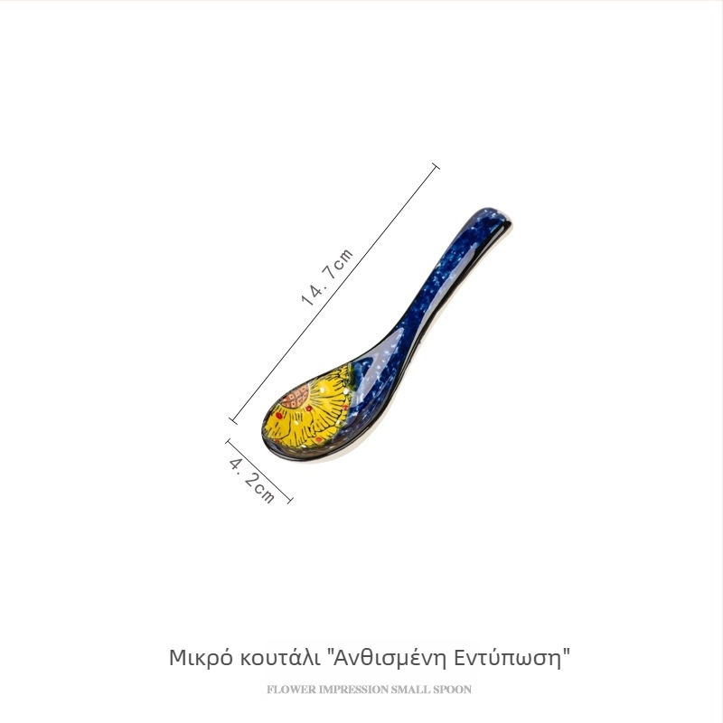 Σετ κεραμικά μπολ και πιάτων με φλοραλ σχέδιο σε μποέμικο εθνικό στυλ, χειροποίητα ζωγραφισμένα με γλάσο, κατάλληλο για οικιακή χρήση, περιλαμβάνει μεγάλα μπολ σούπας και κουτάλια