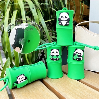 Σιλικονούχο πορτοφόλι νομισμάτων με panda και μπαμπού, με λουράκι καρπού — γλυκό παιδικό πορτοφόλι-κλειδί και γούρι για κόκκινο φάκελο