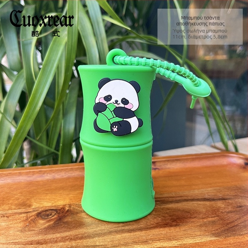 Σιλικονούχο πορτοφόλι νομισμάτων με panda και μπαμπού, με λουράκι καρπού — γλυκό παιδικό πορτοφόλι-κλειδί και γούρι για κόκκινο φάκελο