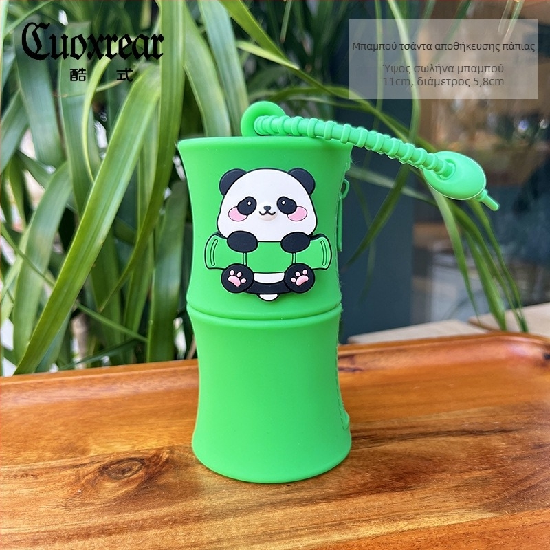 Σιλικονούχο πορτοφόλι νομισμάτων με panda και μπαμπού, με λουράκι καρπού — γλυκό παιδικό πορτοφόλι-κλειδί και γούρι για κόκκινο φάκελο