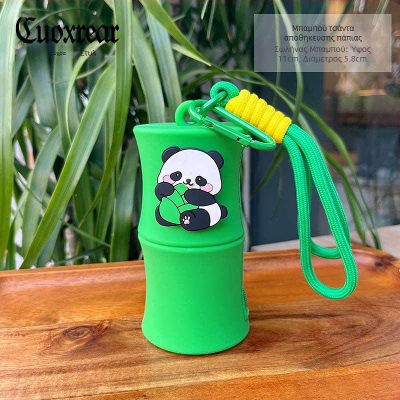 Σιλικονούχο πορτοφόλι νομισμάτων με panda και μπαμπού, με λουράκι καρπού — γλυκό παιδικό πορτοφόλι-κλειδί και γούρι για κόκκινο φάκελο