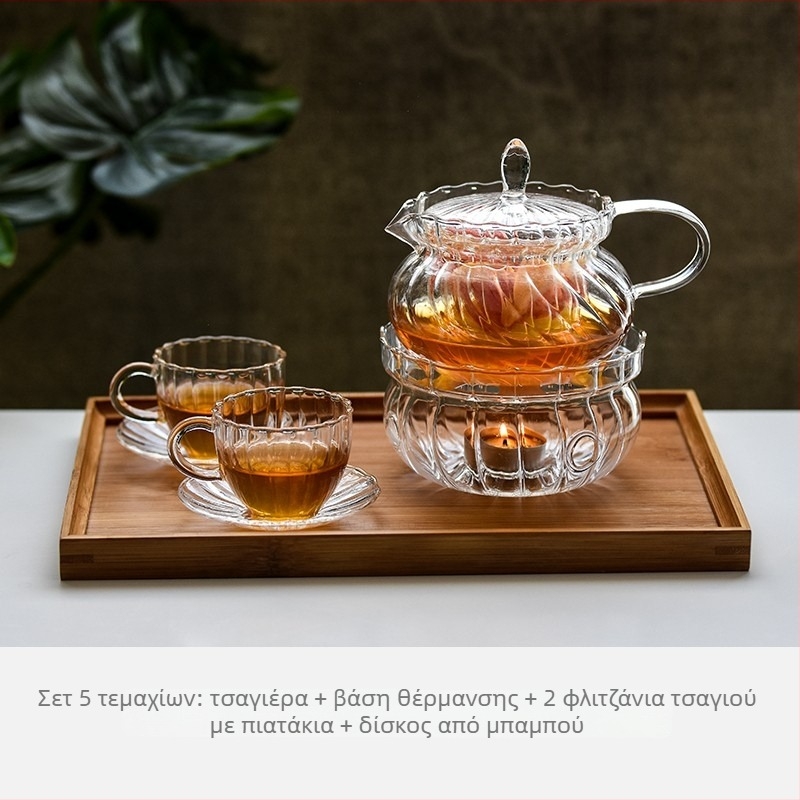 Λιτό ρετρό γυάλινο τσαγιέρα για απογευματικό τσάι – κομψό σετ τσαγιού με δυνατότητα θέρμανσης για υγιεινό τσάι φρούτων και λουλουδιών