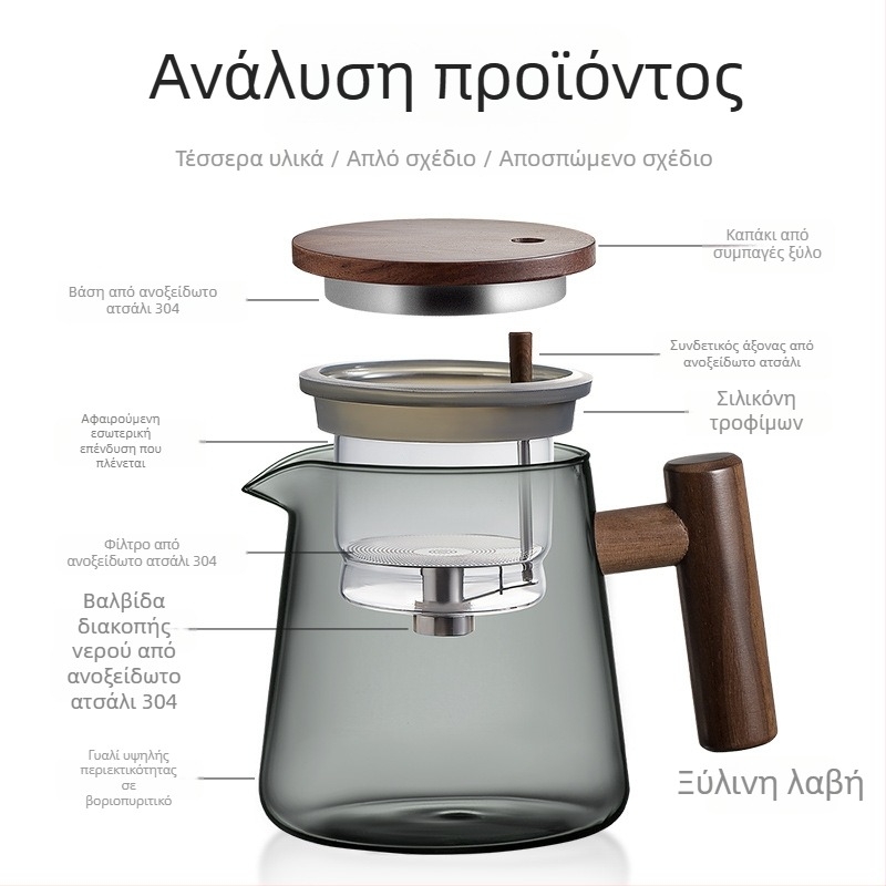Wood Sheng Plaything Κούπα-Τσαγιέρα με διαχωρισμό νερού, γυαλί ανθεκτικό σε υψηλές θερμοκρασίες, φίλτρο, 550-700 ml, για γραφείο
