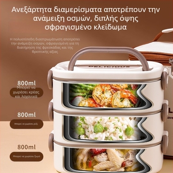 Πολυεπίπεδο μονωμένο κουτί γευμάτων για εργαζομένους στο γραφείο, κατάλληλο για φούρνο μικροκυμάτων, με μεγάλη χωρητικότητα και θήκη ρυζιού