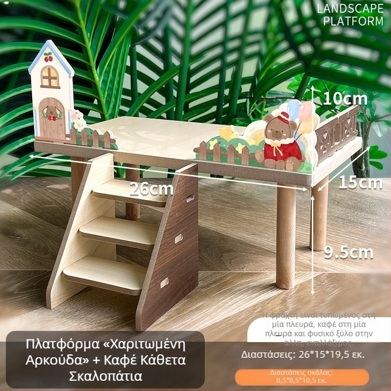 Ξύλινη βίλα για χάμστερ με καταφύγιο, πλατφόρμα και σκαλοπάτι ανάβασης – διαδραστικό παιχνίδι εσωτερικού χώρου