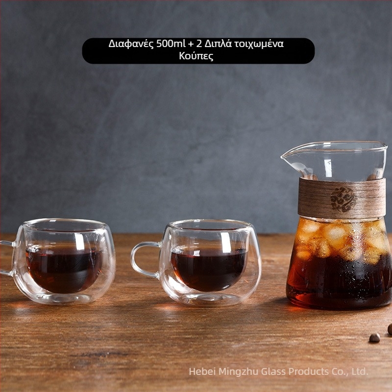 Γυάλινο σετ καφέ pour-over: κανάτα σε μορφή συννεφιάς, ποτήρι για κοινή χρήση και μετρητής — συμπαγές σετ από γυαλί μποροσίλιτικ