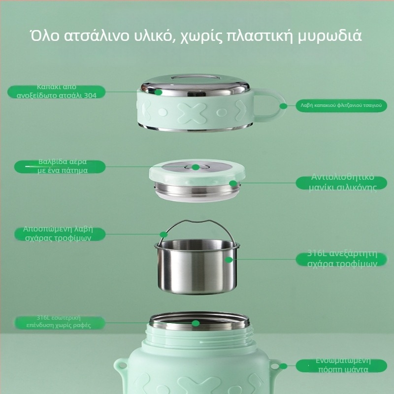 Αδιάσπαστος εσωτερικός κάδος από 316 ανοξείδωτο ατσάλι, θερμομονωμένο κουτί γεύματος, φορητός μαγειρευτής για χυλό