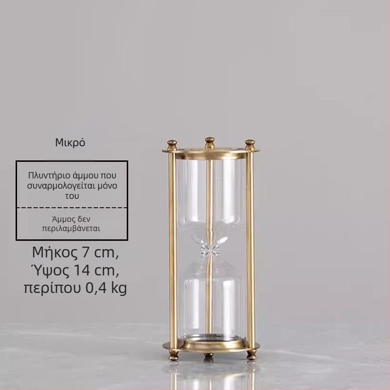 Χαλκινοχρωματισμένη κλεψύδρα με τρεις κολόνες και άμμο, χειροποίητο γυάλινο διακοσμητικό από βορριοσιλικό γυαλί για υπνοδωμάτιο ή γραφείο, με χαραγμένο λογότυπο