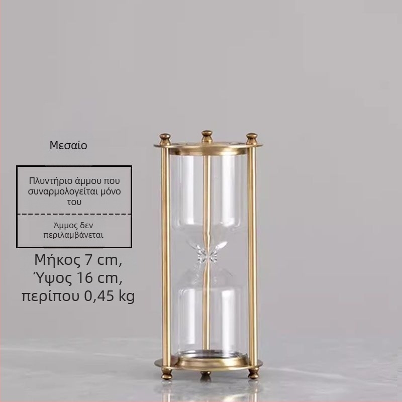 Χαλκινοχρωματισμένη κλεψύδρα με τρεις κολόνες και άμμο, χειροποίητο γυάλινο διακοσμητικό από βορριοσιλικό γυαλί για υπνοδωμάτιο ή γραφείο, με χαραγμένο λογότυπο