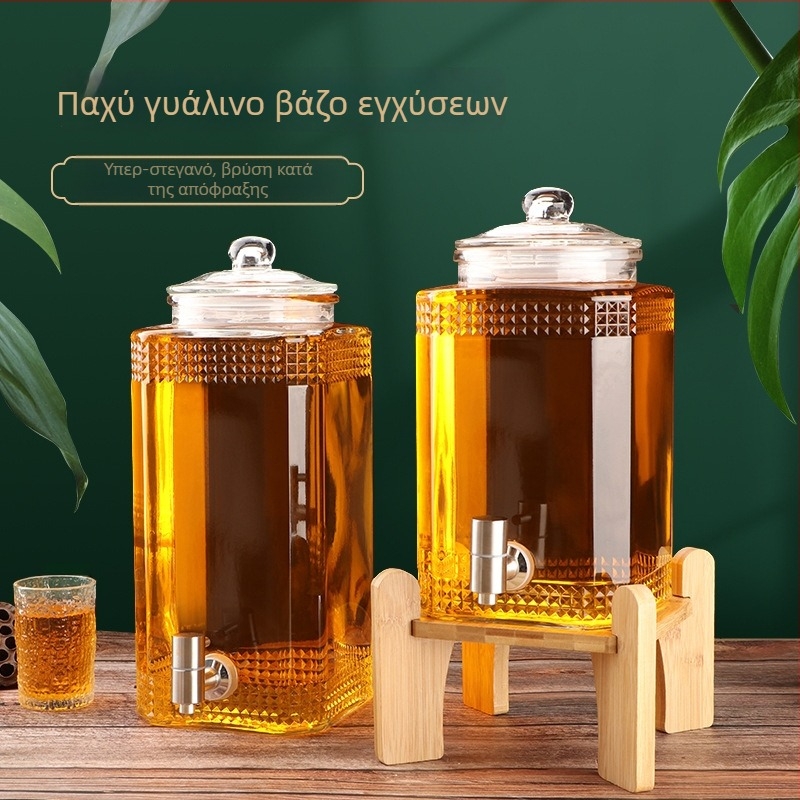 Γυάλινο βαρέλι ποτών με βρύση, μεγάλη χωρητικότητα, κατάλληλο για τσάι φρούτων, μπύρα, χυμό και κόκα-κόλα