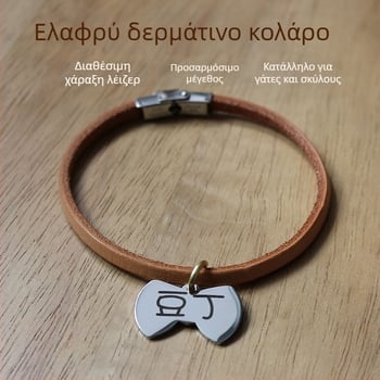 Κολάρο κατοικίδιων με προσαρμοσμένο χάραγμα, κολάρο από πραγματικό βοϊό δέρμα με σχοινί, λουρί, ελαφρύ και αντι-απώλεια
