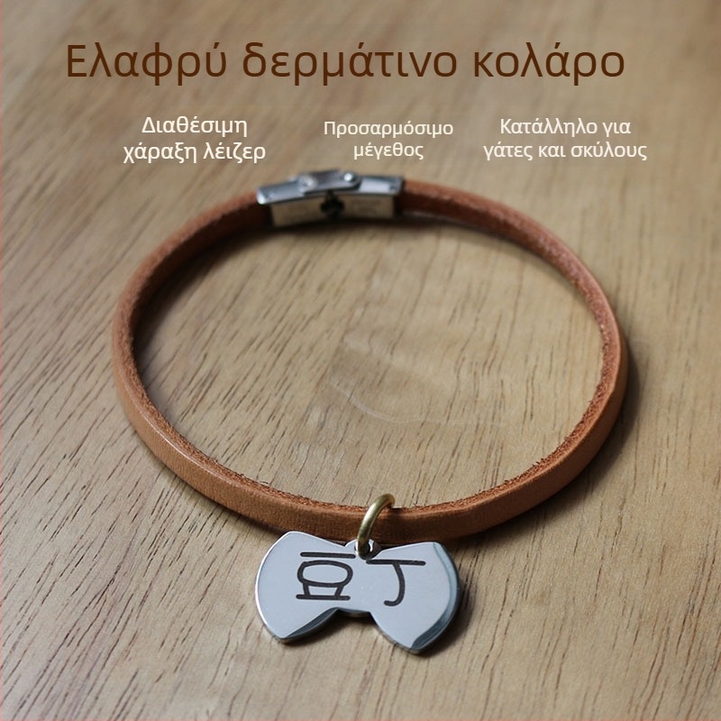 Κολάρο κατοικίδιων με προσαρμοσμένο χάραγμα, κολάρο από πραγματικό βοϊό δέρμα με σχοινί, λουρί, ελαφρύ και αντι-απώλεια