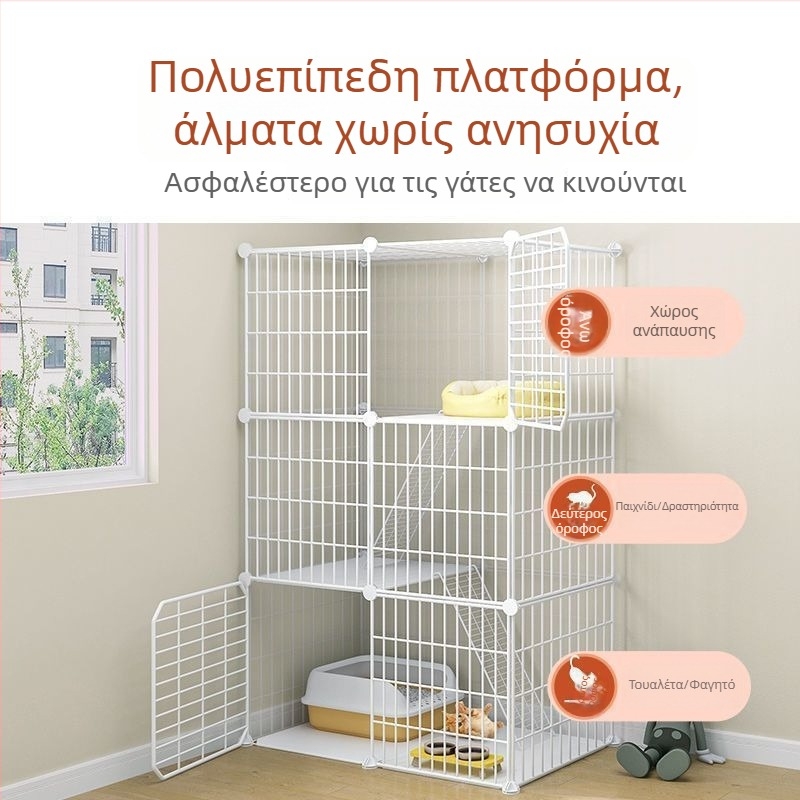 Κλουβί γάτας με τουαλέτα, DIY βίλα-στυλ εσωτερικό καταφύγιο γάτας με τρία επίπεδα