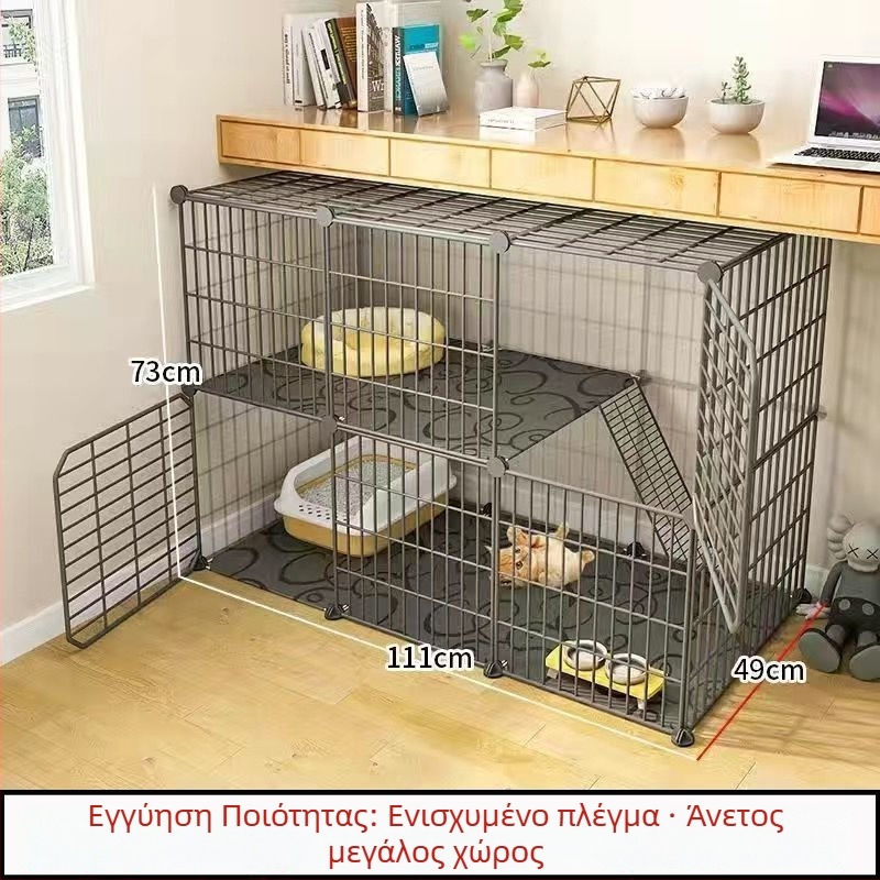 Κλουβί γάτας με τουαλέτα, DIY βίλα-στυλ εσωτερικό καταφύγιο γάτας με τρία επίπεδα