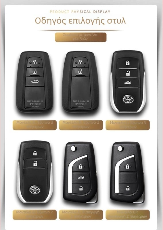 Δερμάτινη θήκη κλειδιού συμβατή με Toyota Camry, Corolla, Avalon, RAV4, C-HR και Highlander