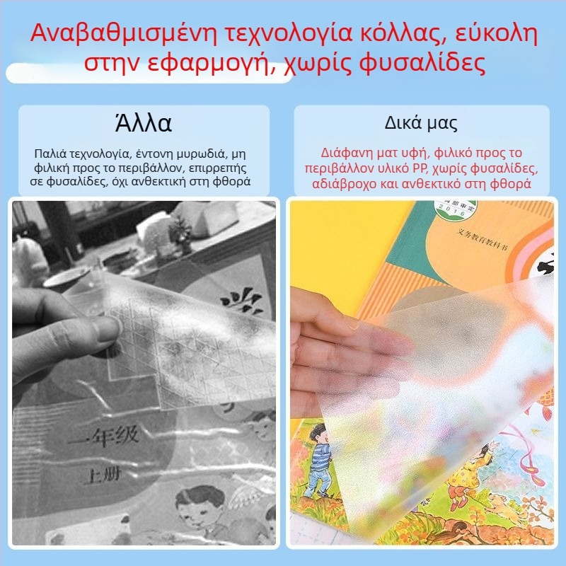 Αυτοκόλλητη διάφανη θήκη βιβλίου με ματ φινίρισμα, χωρίς κοπή, αδιάβροχη, πλήρες σετ για σχολικά βιβλία, μεγέθη 22K, 25K, A5, A4, 16K