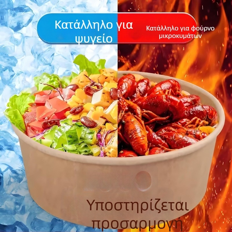 Κυκλικά χάρτινα μπολ σαλάτας από kraft χαρτί, κύπελλα φρούτων, μιας χρήσης κουτιά για take-away