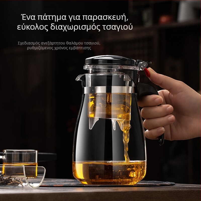 Σετ γυάλινης τσαγιέρας με αποσπώμενο φίλτρο, πλενόμενο, θερμοανθεκτικό, χωρητικότητα 500–1800 ml, δυνατότητα λογότυπου