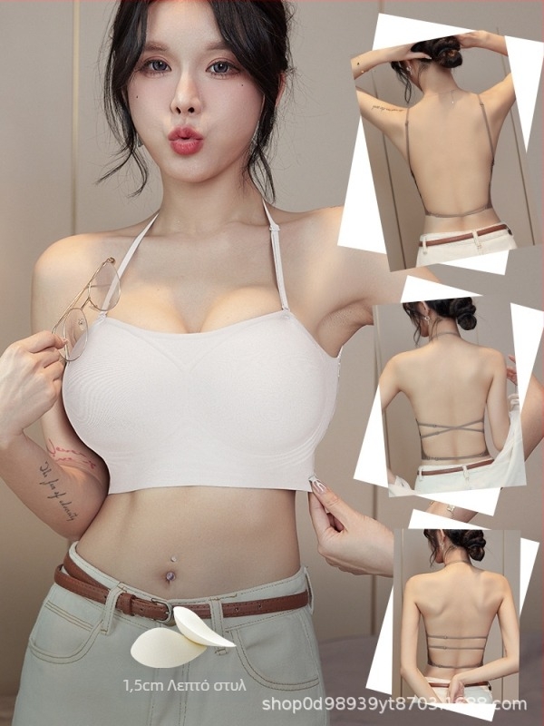 Μπούστο Halter Neck για μικρό στήθος, με επενδυμένες κάψες και ρυθμιζόμενες τιράντες, χωρίς πλάτη, σέξι σχεδίαση