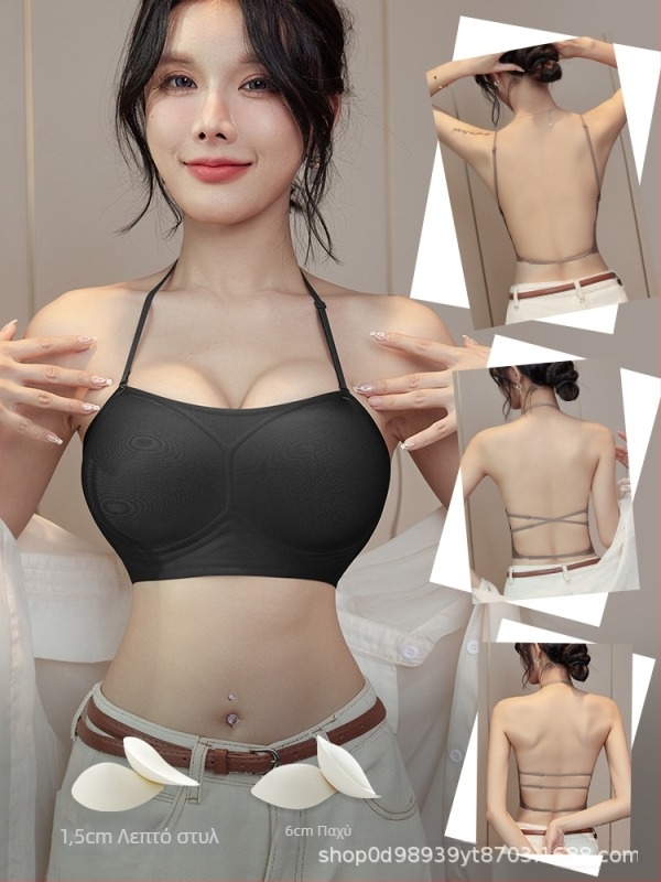 Μπούστο Halter Neck για μικρό στήθος, με επενδυμένες κάψες και ρυθμιζόμενες τιράντες, χωρίς πλάτη, σέξι σχεδίαση