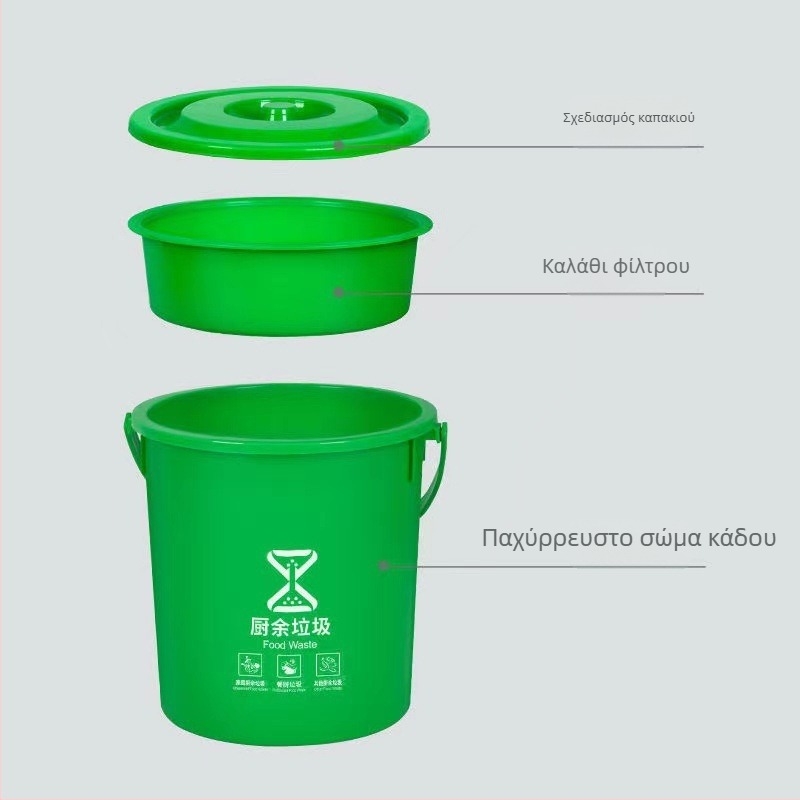 Τετράγωνος 10L κάδος απορριμμάτων με καπάκι και φίλτρο, για οικιακή χρήση, διαχωρισμός στερεών-υγρών αποβλήτων στην κουζίνα; περιλαμβάνει 20L στρογγυλό κάδο για τσάι και νερό.