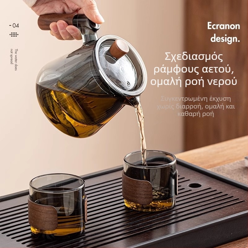 Σετ τσαγιού από γυαλί με τσαγιέρα και δίσκο, μοντέρνος μινιμαλιστικός σχεδιασμός, για οικία ή γραφείο, 6 άτομα
