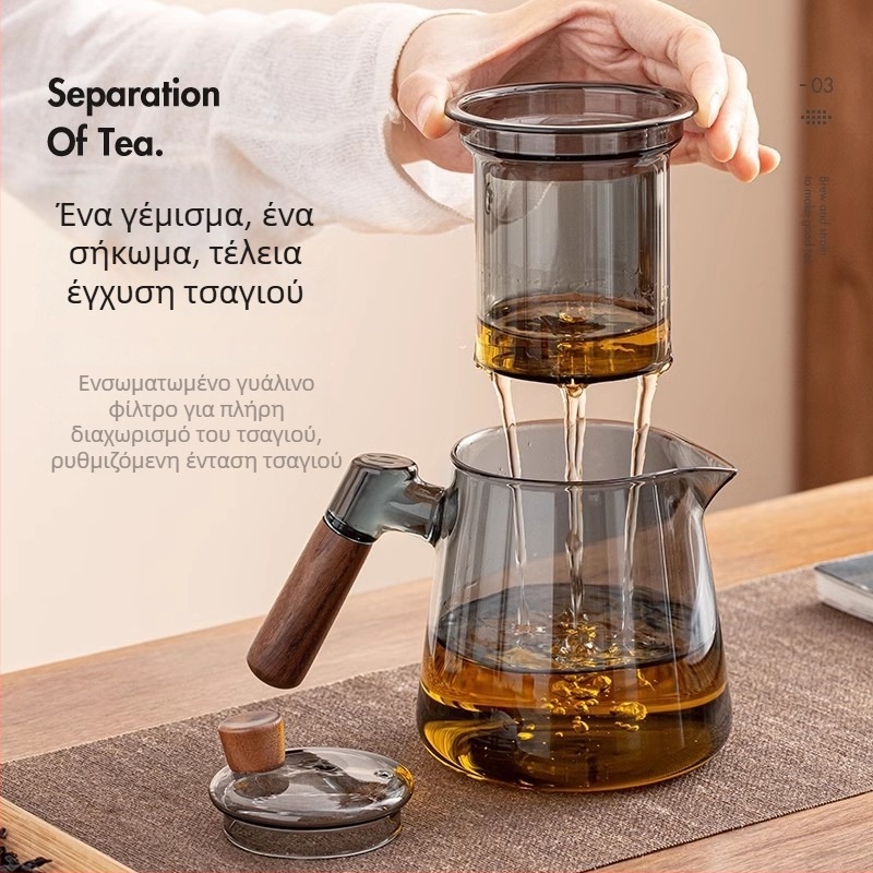 Σετ τσαγιού από γυαλί με τσαγιέρα και δίσκο, μοντέρνος μινιμαλιστικός σχεδιασμός, για οικία ή γραφείο, 6 άτομα