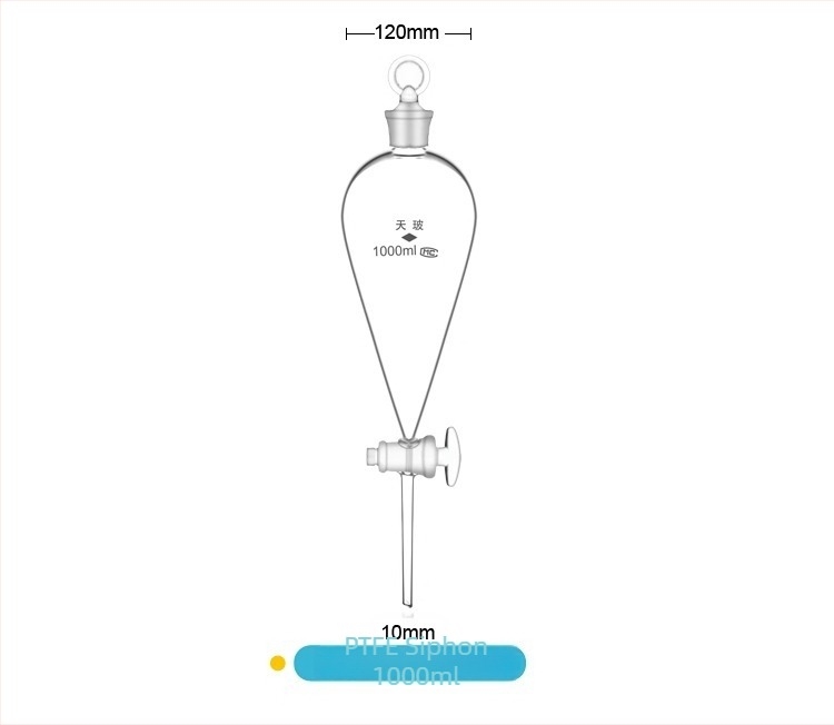 Αχλαδωτή φιάλη διαχωρισμού με PTFE έμβολο και γυάλινο έμβολο, πλήρως φθοριούχα, 250/500/1000 ml, χημικός εργαστηριακός εξοπλισμός