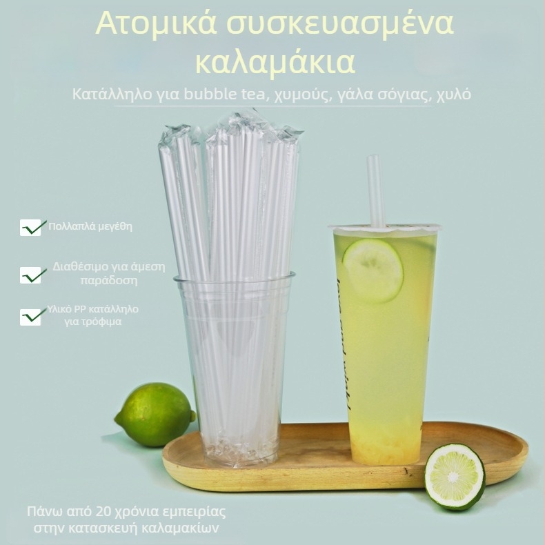 Πλαστικά καλαμάκια μίας χρήσης, ίσια σωληνάκια, 1000 τεμάχια, μυτερές άκρες, ατομικά συσκευασμένα, κατάλληλα για τσάι με γάλα, γάλα σόγιας και porridge.