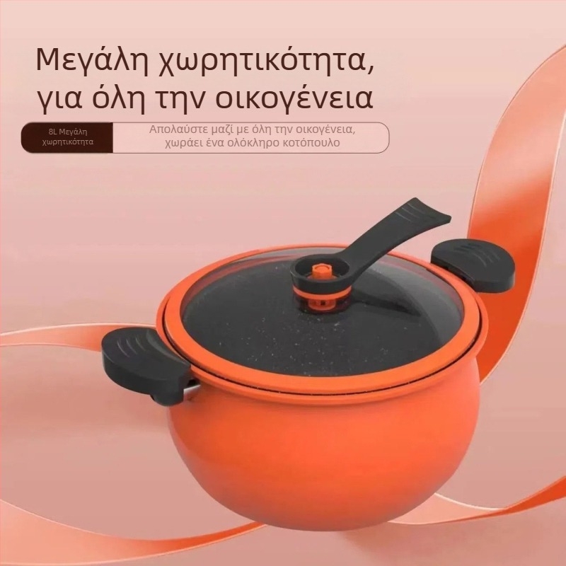 Οικιακή πολυχρηστική κατσαρόλα πίεσης με μεγάλη χωρητικότητα, αντικολλητική επίστρωση και διαφανές γυάλινο καπάκι