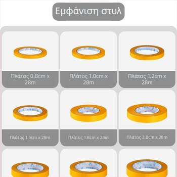 Χαρτί μασκάρισμα για ψεκαστική βαφή και χαρτοταινία, ανθεκτικό σε υψηλές θερμοκρασίες, κίτρινο, ισχυρή πρόσφυση, διακοσμητικές ραφές, μήκος 28 μ