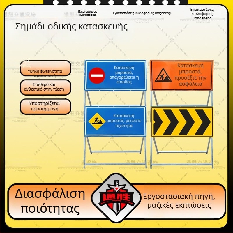 Αναδιπλούμενο ανακλαστικό σημάδι κατεύθυνσης για εργοτάξιο στο δρόμο μπροστά – απαγόρευση διέλευσης οχημάτων και παράκαμψη