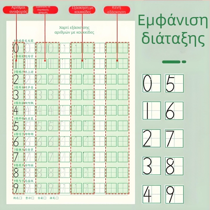 Βιβλίο αποτύπωσης αριθμών 0-9 για νηπιαγωγείο - άσκηση καλλιγραφίας με σκληρό στυλό