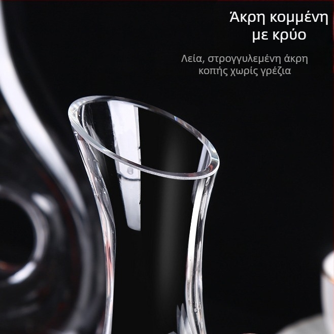 Διαφανής κρυστάλλινος ντεκαντέρ κρασιού με χειρολαβή, κεκλιμένο στόμιο, σε σχήμα U, χωρητικότητας 1500 ml