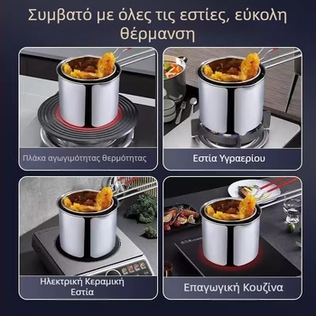Μίνι τηγάνι από ανοξείδωτο ατσάλι 410 για σουβλάκια, συμβατό με επαγωγική εστία, χωρίς επίχρισμα, εξοικονόμηση ενέργειας
