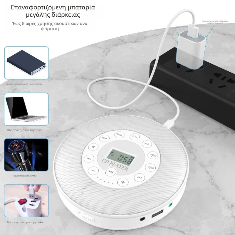 Φορητός CD‑παίκτης με λειτουργία εκμάθησης και επανάληψης, USB αναπαραγωγή μουσικής και ραδιόφωνο σε στυλ Walkman