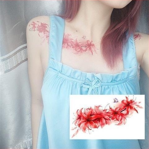 Προσωρινά τατουάζ με Spider Lily και Hell Girl, στυλ Instagram, αδιάβροχο αυτοκόλλητο για το στήθος, μακράς διάρκειας σχέδιο για γυναίκες