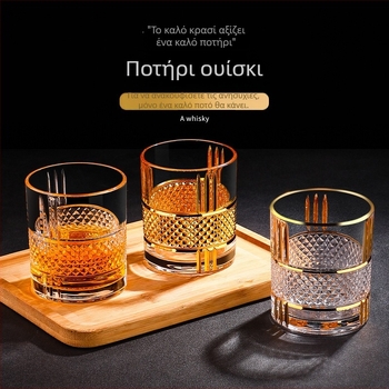 Ποτήρια σε ευρωπαϊκό στυλ για μπύρα και ουίσκι με χρυσό περίγραμμα, χειροποίητα κρυστάλλινα ποτήρια για ποτά – σετ ποτηριών