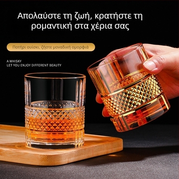 Ποτήρια σε ευρωπαϊκό στυλ για μπύρα και ουίσκι με χρυσό περίγραμμα, χειροποίητα κρυστάλλινα ποτήρια για ποτά – σετ ποτηριών