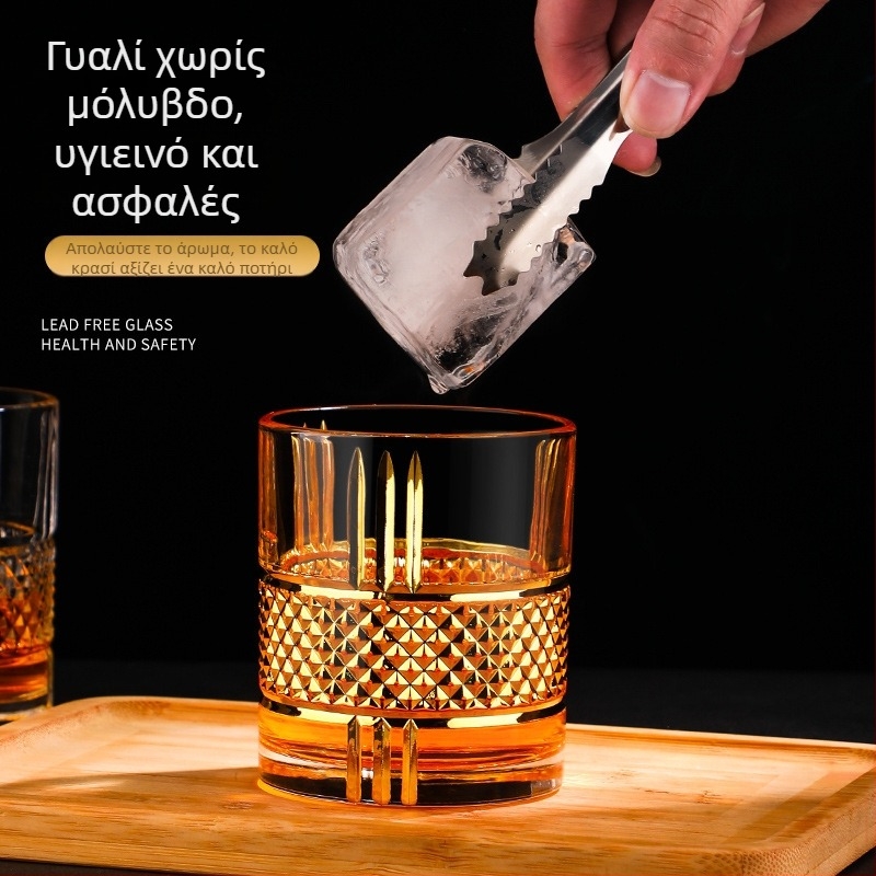 Ποτήρια σε ευρωπαϊκό στυλ για μπύρα και ουίσκι με χρυσό περίγραμμα, χειροποίητα κρυστάλλινα ποτήρια για ποτά – σετ ποτηριών