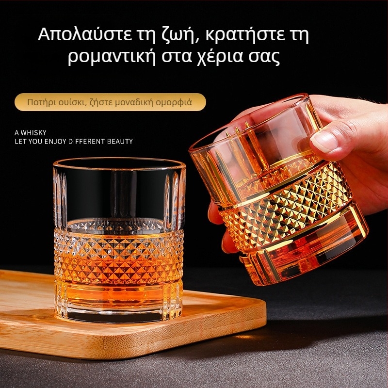 Ποτήρια σε ευρωπαϊκό στυλ για μπύρα και ουίσκι με χρυσό περίγραμμα, χειροποίητα κρυστάλλινα ποτήρια για ποτά – σετ ποτηριών