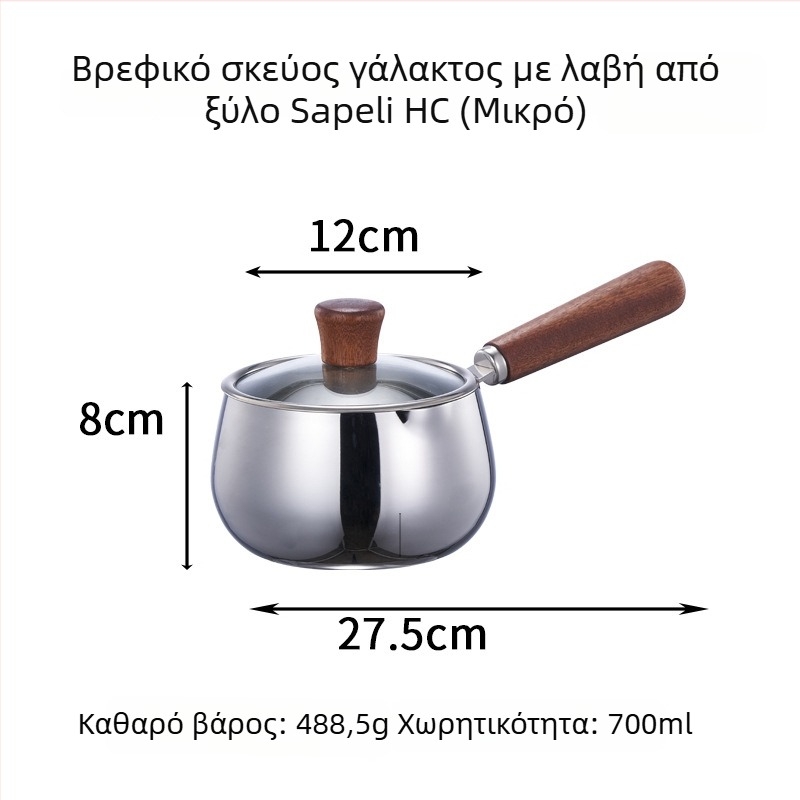 Hongjunda 304 ανοξείδωτη κατσαρόλα γάλακτος με ξύλινο χερούλι, κατάλληλη για βρεφική διατροφή και σούπα, για όλες τις εστίες