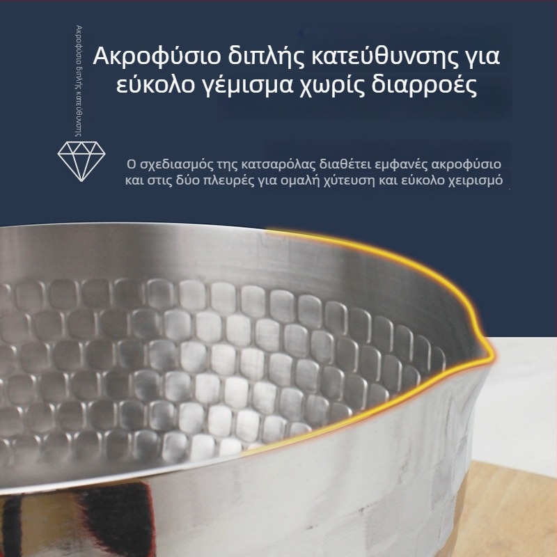 Προσαρμοζόμενη Yukihira κατσαρόλα από ανοξείδωτο ατσάλι 304 με ανάγλυφο μοτίβο, χωρίς επίχρισμα, με γυάλινο καπάκι, πολλαπλών χρήσεων για γάλα, νουντλς και βρεφική διατροφή